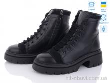 Ботинки L.Shoes 28527-45 чорна шкіра+замш хутро
